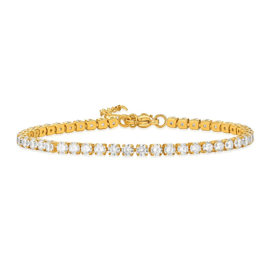Joy Waterproof CZ Crystal 3mm Chain Bracelet 18K Gold Plating