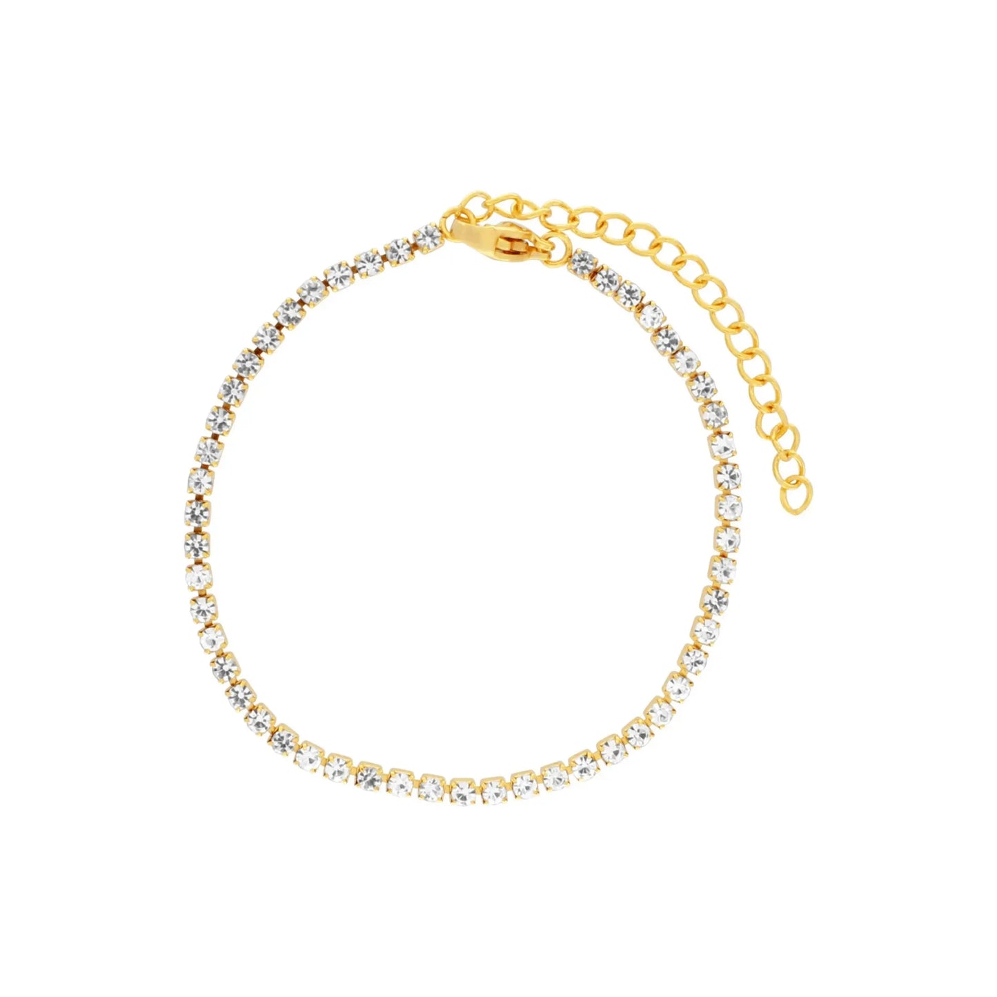 Joy Waterproof CZ Crystal 3mm Chain Bracelet 18K Gold Plating