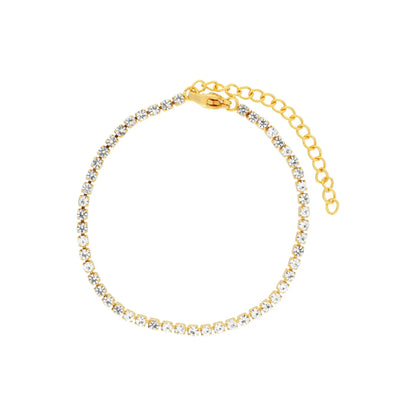 Joy Waterproof CZ Crystal 3mm Chain Bracelet 18K Gold Plating